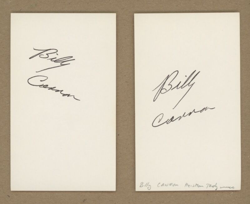 Lot of 2 Billy Cannon LSU Heisman Winner Signed Index Cards Auto w B&E Holograms