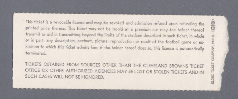Oct. 8, 1972 Game 3 Kansas City Chiefs at Cleveland Browns Home Ticket Stub