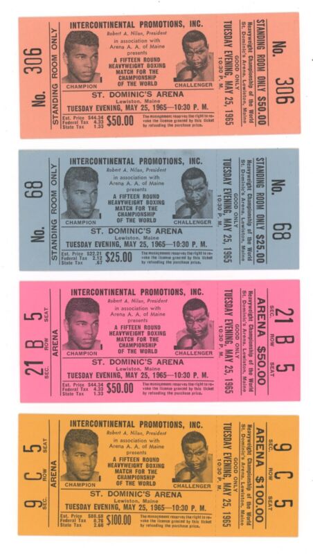 Lot of 4 Different Muhammad Ali vs. Sonny Liston Full Tickets May 25, 1965