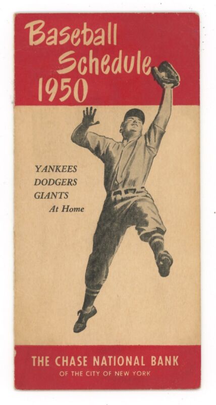 Vintage 1950 Baseball Schedule Yankees Dodgers Giants - Chase National Bank