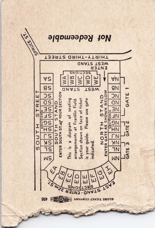 Oct. 25, 1952 Navy vs. Pennsylvania Ticket Stub