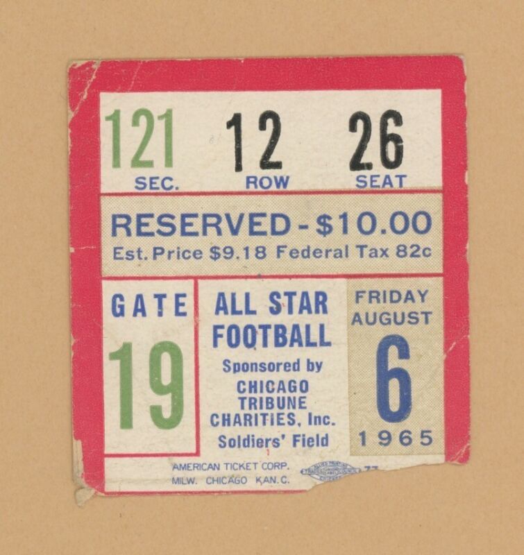 Aug. 6, 1965 Cleveland Browns vs College All-Stars at Soldier Field Ticket Stub