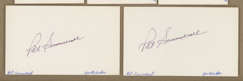 Lot of 5 Pat Summerall NY Giants TV Host Signed Index Cards Auto w B&E Holograms