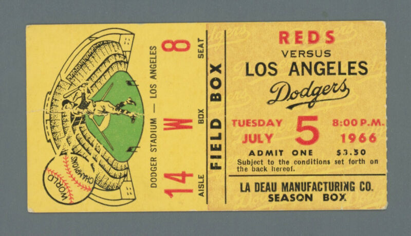 July 5, 1966 Sandy Koufax Career Win #153 CG Shutout Dodger Stadium Ticket Stub