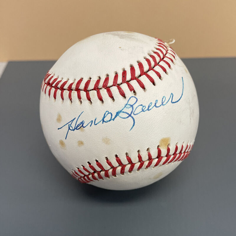 Hank Bauer Yankees Signed OAL Baseball Auto with B&E Hologram - staining