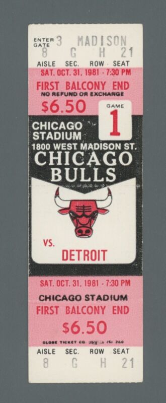 Oct 31, 1981 Chicago Bulls FULL Ticket vs Detroit Pistons Isiah Thomas 29 points