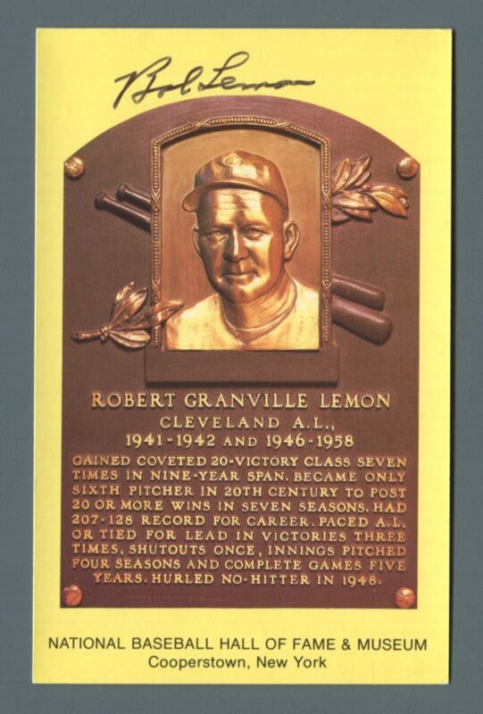 Bob Lemon Signed Hall of Fame Yellow Plaque Auto with B&E Hologram