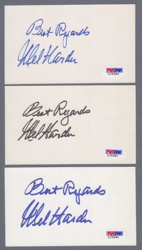 Lot of 12 Mel Harder Signed Index Cards with PSA/DNA Certification