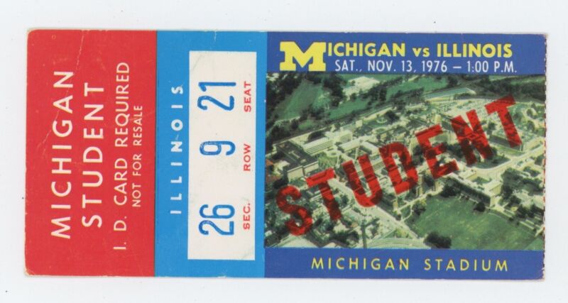 Nov 13, 1976 at Michigan Wolverines vs Illinois Fighting Illini Ticket Stub