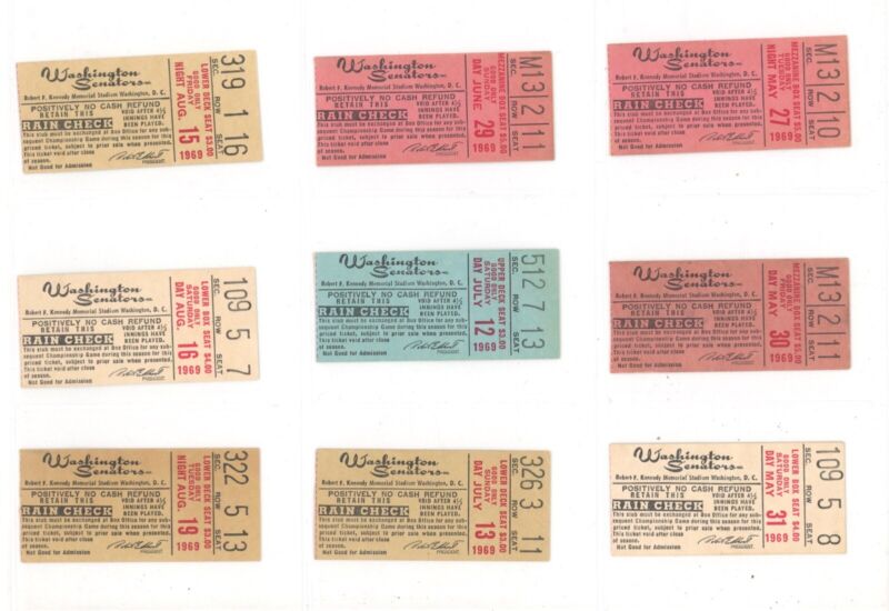 Lot of 19 Diff. 1969 Washington Senators DATED Home Game Ticket Stubs