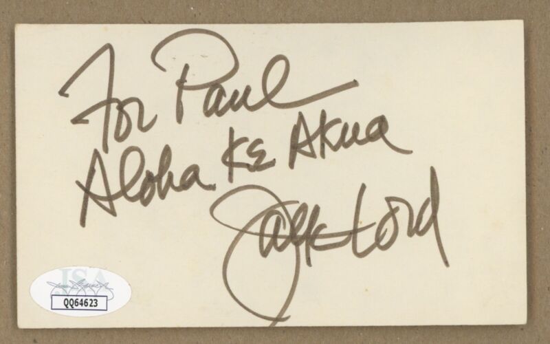 Jack Lord Hawaii Five 0 Signed Index Card Auto with JSA Sticker