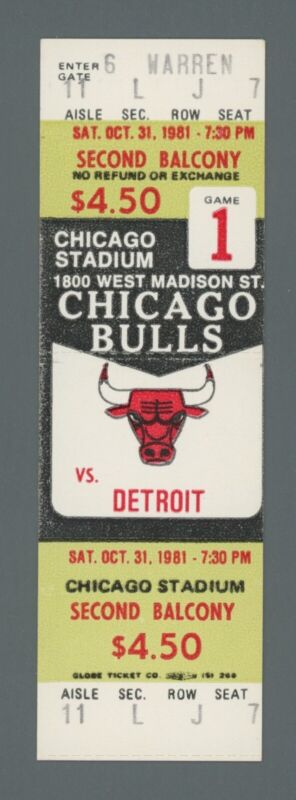 Oct 31, 1981 Chicago Bulls FULL Ticket vs Detroit Pistons Isiah Thomas 29 points