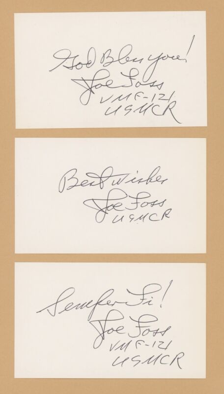 Lot of 3 Joe Foss Signed Index Cards, 1st AFL Commissioner, WWII Medal of Honor