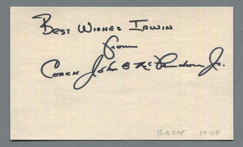 Coach John Mclendon NBA NCAA HOF Signed Index Card  B&E Hologram