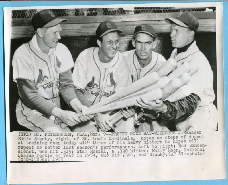 Vintage 8x10 Original 1955 WirePhoto - Stan Musial, Schoendienst, Stanky, Moon