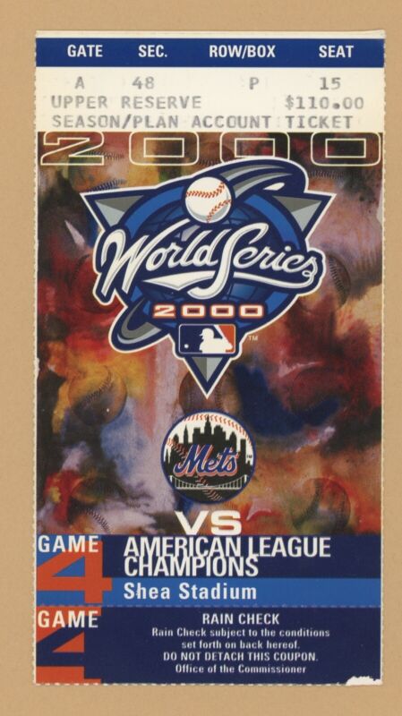 2000 World Series NY Yankees vs. NY Mets Game 4 Ticket Stub Jeter’s 1st WS HR A