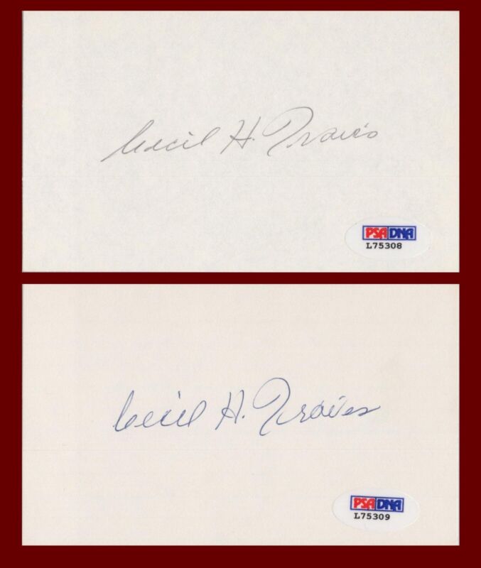 Lot of 23 Cecil Travis Signed Index Cards with PSA/DNA Certification