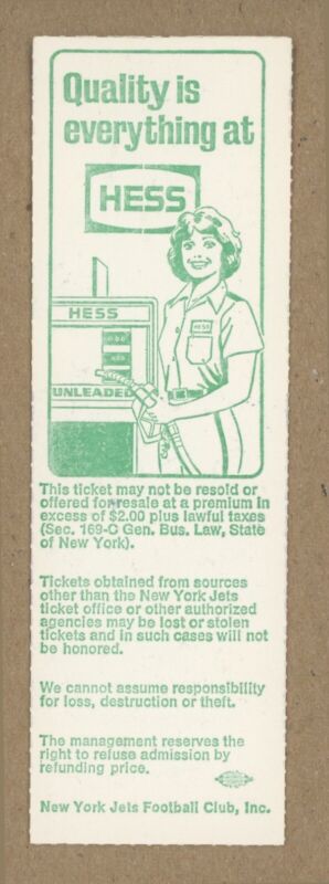 Dec. 11, 1977 NY Jets vs. Buffalo Bills at Shea Stadium Game S6 Full Ticket