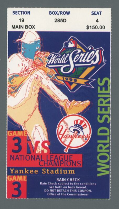 1999 World Series Ticket Stub Game 3 Yankee Stadium - Yanks 6 Braves 5