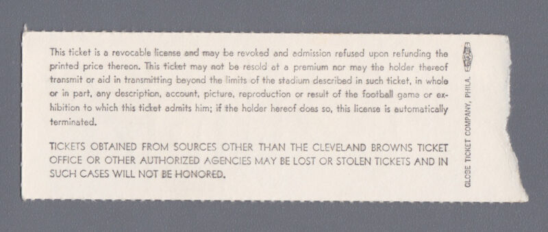 Oct. 1, 1972 Game 2 Cincinnati Bengals at Cleveland Browns Home Ticket Stub