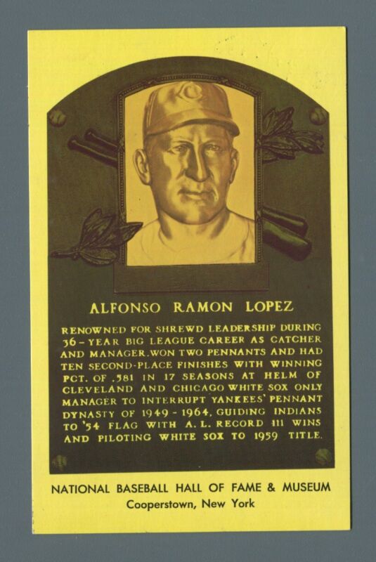 Al Lopez Signed (on the back) Hall of Fame Yellow Plaque Auto with B&E Hologram