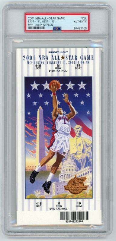 2001 NBA All-Star Game Full Ticket Slabbed PSA Auth Allen Iverson MVP