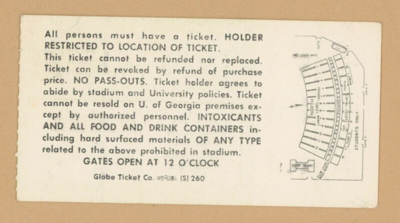 Sept 14, 1974 Georgia Bulldogs vs Oregon State Sanford Stadium GA Ticket Stub