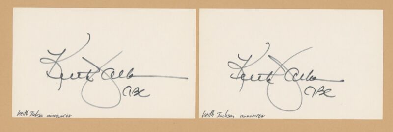 Lot of 2 Keith Jackson ABC NFL Announcer Signed Index Cards Auto w B&E Holograms