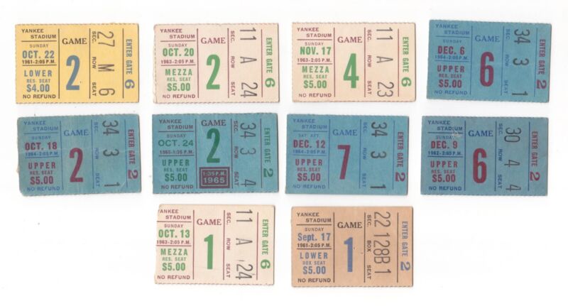 Lot of 10 Diff. 1961-1965 NY Giants NFL Football Ticket Stubs @ Yankee Stadium