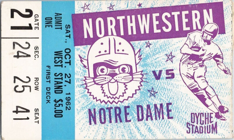 Oct. 27, 1962 Northwestern vs. Notre Dame Ticket Stub