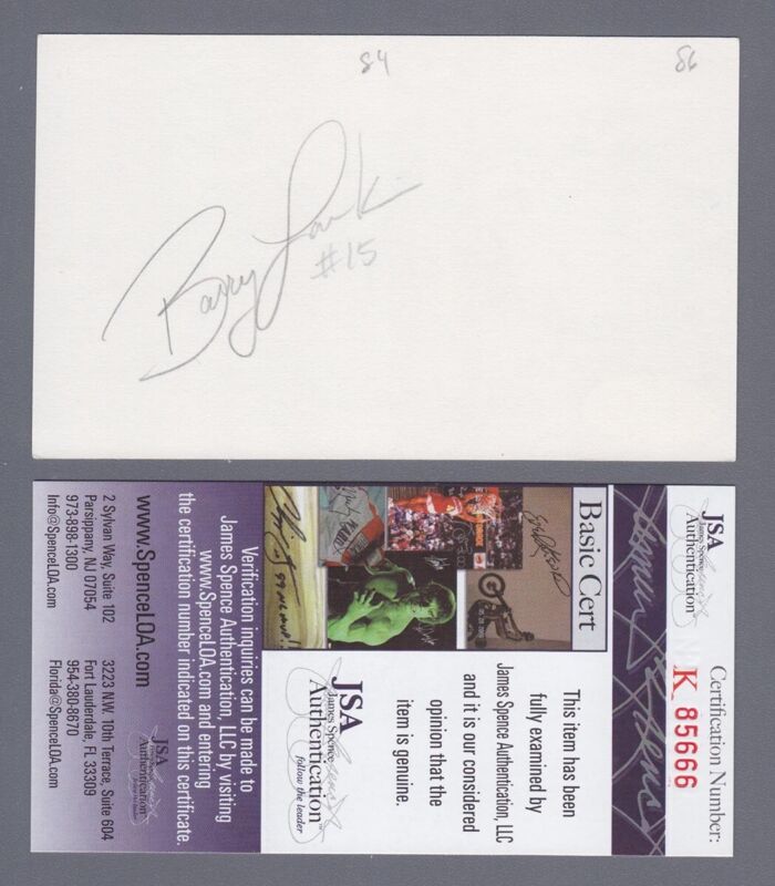 Barry Larkin HOF Signed Index Card Auto with JSA Certification - Pencil