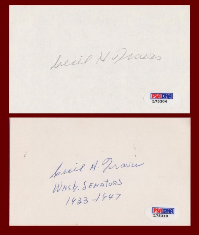 Lot of 23 Cecil Travis Signed Index Cards with PSA/DNA Certification