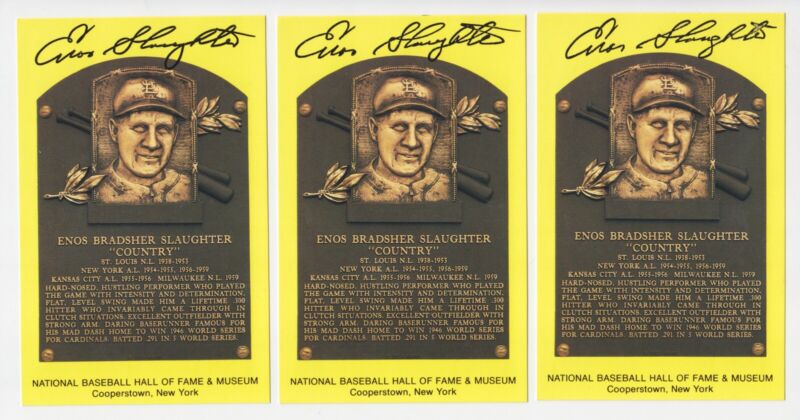 Lot of 6 Enos Slaughter Signed Yellow Hall of Fame Plaques