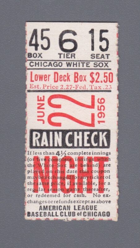 June 22, 1956 at Chicago White Sox Ticket Stub