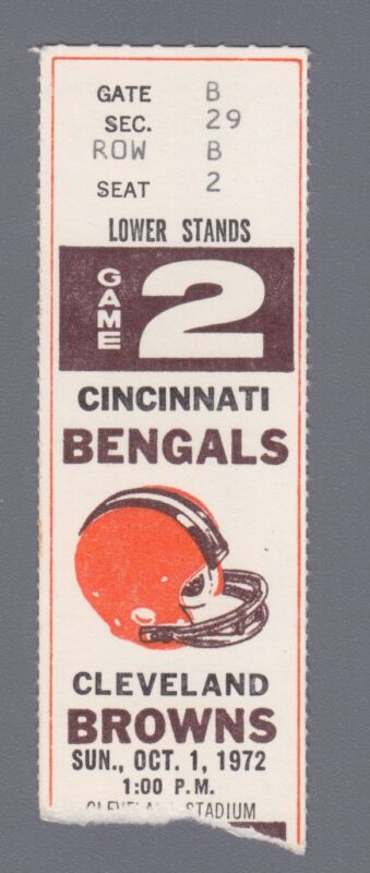 Oct. 1, 1972 Game 2 Cincinnati Bengals at Cleveland Browns Home Ticket Stub