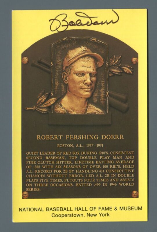 Bobby Doerr Red Sox Signed Hall of Fame Yellow Plaque Auto with B&E Hologram