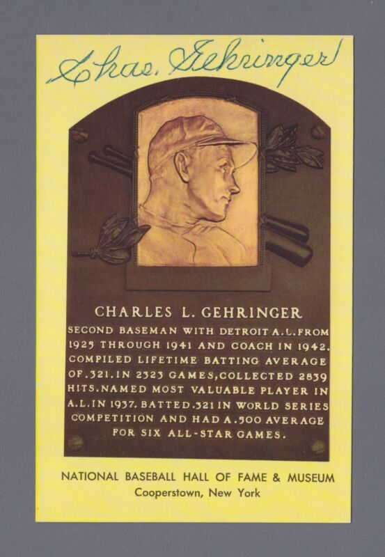 Charles Gehringer Signed Hall of Fame Yellow Plaque with B&E Hologram