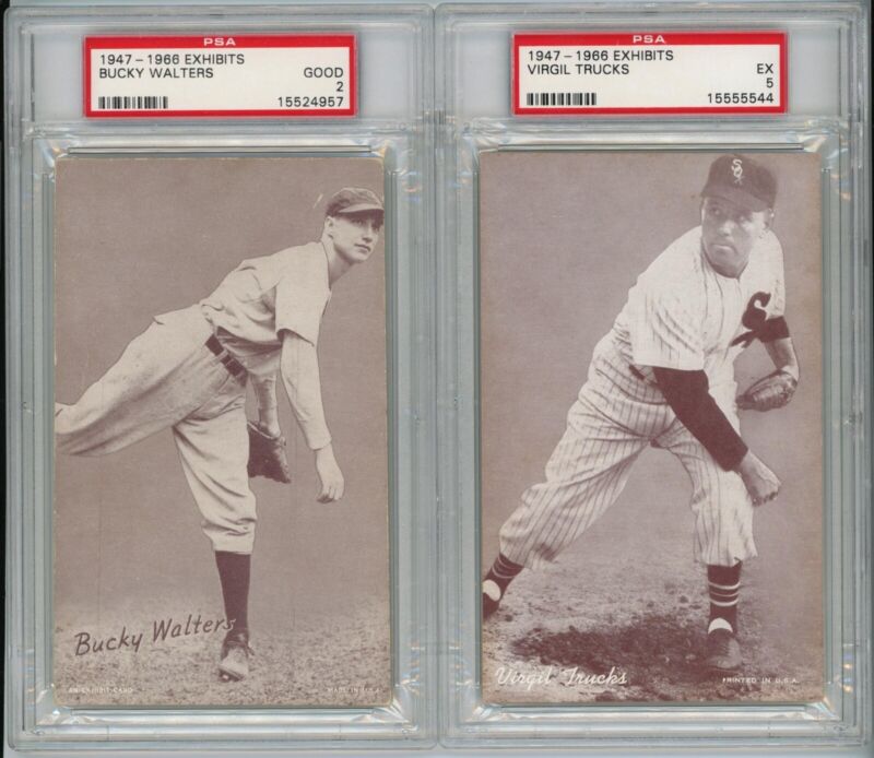 Lot of 4 1947-66 Exhibits Walters, Trucks, Evers, Bauers PSA and SGC Slabbed