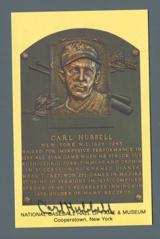 Carl Hubbell NY Giants Signed Hall of Fame Yellow Plaque with B&E Hologram