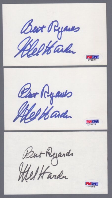 Lot of 12 Mel Harder Signed Index Cards with PSA/DNA Certification