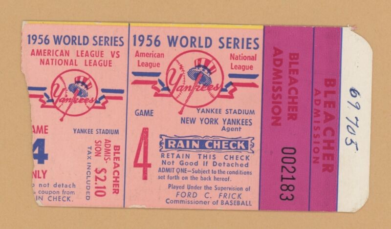 1956 World Series Ticket Stub Game 4 Yankees vs Brooklyn - Mantle 2 Homers