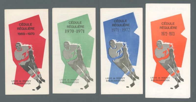 Lot of 4 Early 70s Canadian Bas Gloucester Minor League Hockey Schedule Booklets