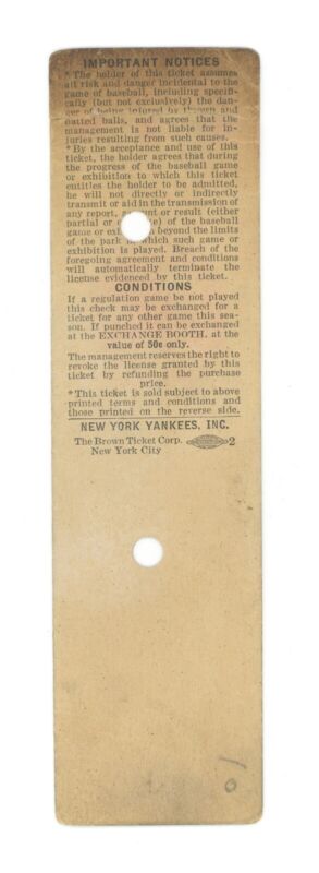 June 3, 1950 Full Ticket White Sox vs. Yankees at Yankee Stadium DiMaggio Homers