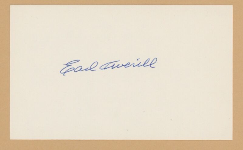 Earl Averill HOF Signed Index Card Auto with B&E Hologram