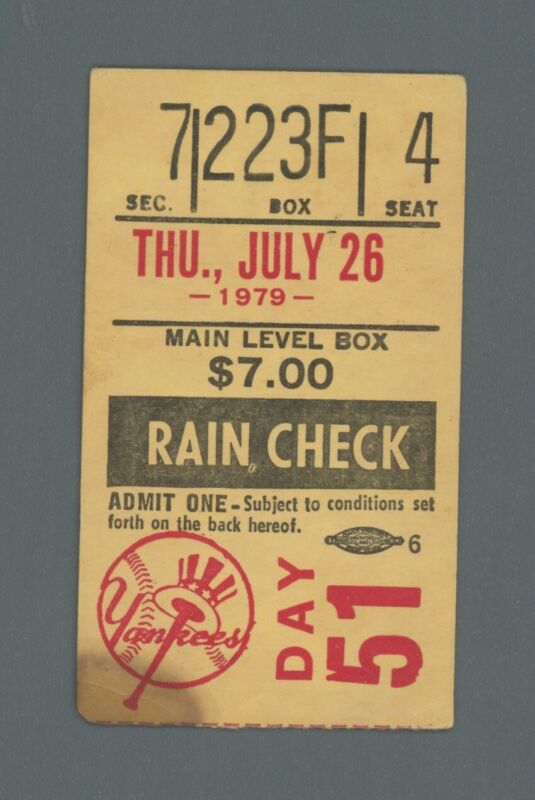 July 26, 1979 NY Yankees Ticket Stub Yankees 2 Angels 0 , Ron Guidry 2-0 Shutout