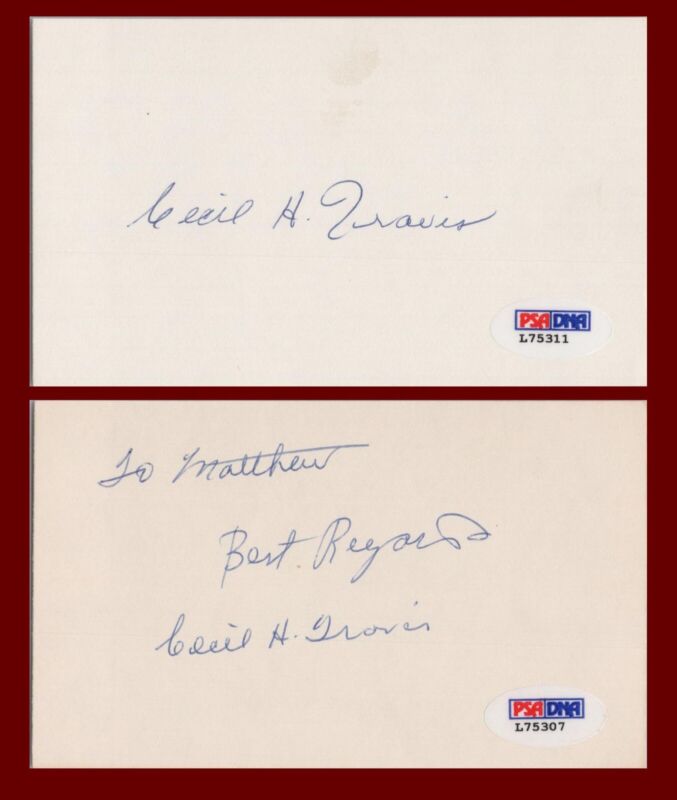 Lot of 23 Cecil Travis Signed Index Cards with PSA/DNA Certification