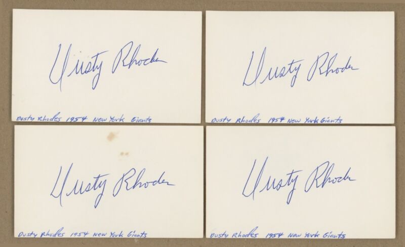 Lot of 4 Dusty Rhodes NY /SF Giants Signed 3x5" Index Cards Auto w/ Holograms