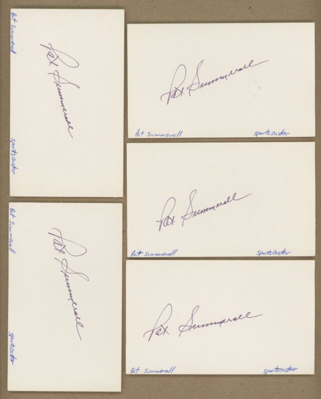 Lot of 5 Pat Summerall NY Giants TV Host Signed Index Cards Auto w B&E Holograms