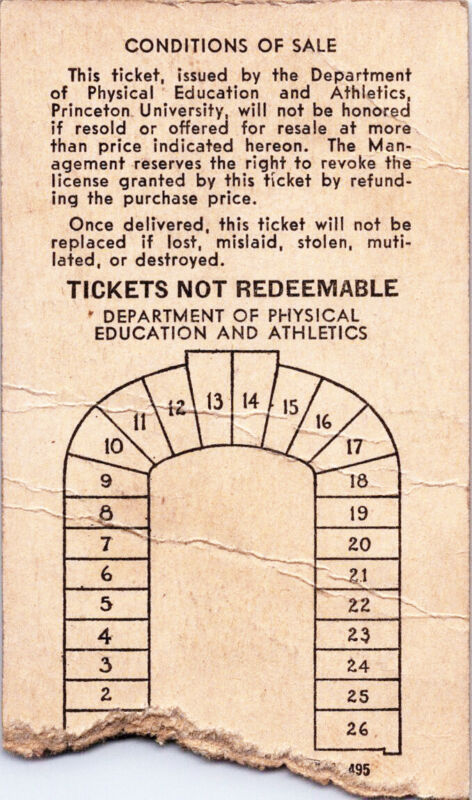 Oct. 28, 1950 Cornell vs. Princeton Ticket Stub