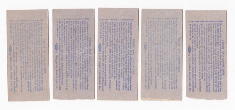 1970 Lot of 5 New York Mets Ticket Stubs at Shea Stadium 